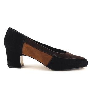 Tender Tootsies Pilar-2 Colourblock Heeled Pump Black Tan Brown Size 6W